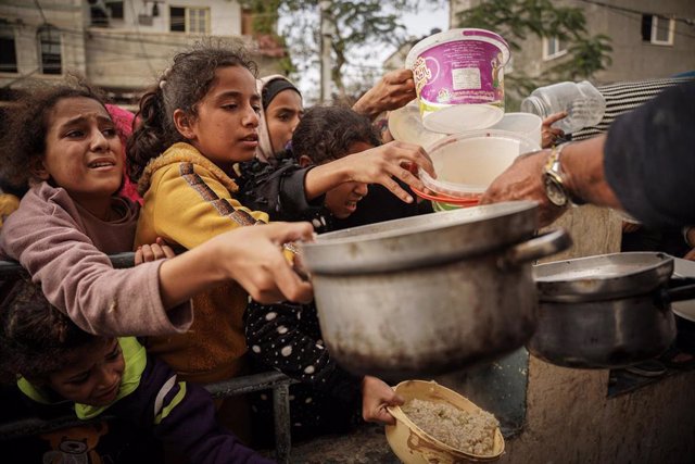 Reparto de alimentos en Rafá, en la Franja de Gaza