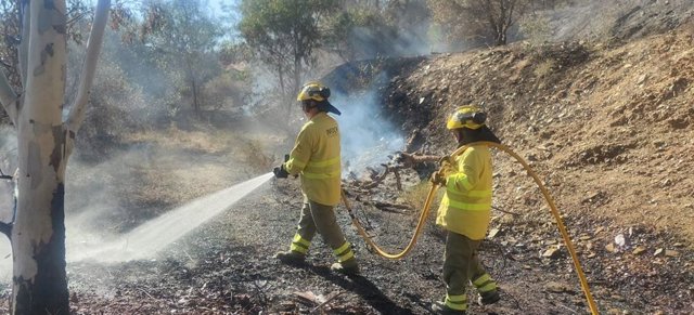 Bomberos del Infoca en la zona del incendio forestal de Mijas