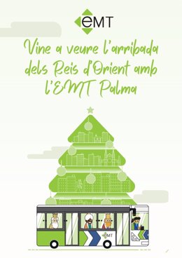 Imagen promocional de la EMT de Palma para fomentar el uso del transporte público para asistir a la Cabalgata de Reyes.