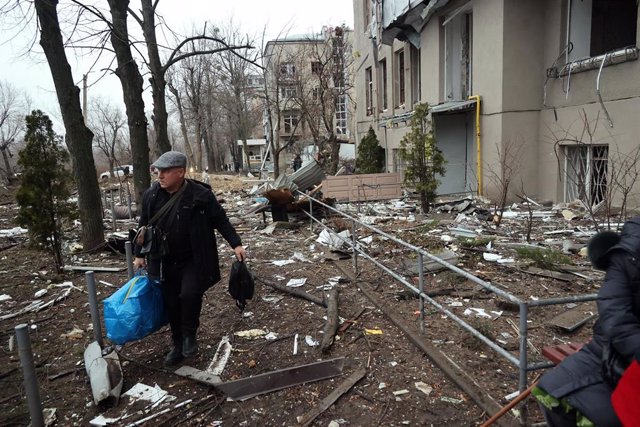 January 2, 2024, Harkiv, Ukraive: KHARKIV, UKRAINE - JANUARY 02, 2024 - Aftermath of the Russian missile attack on Kharkiv, north-eastern Ukraine