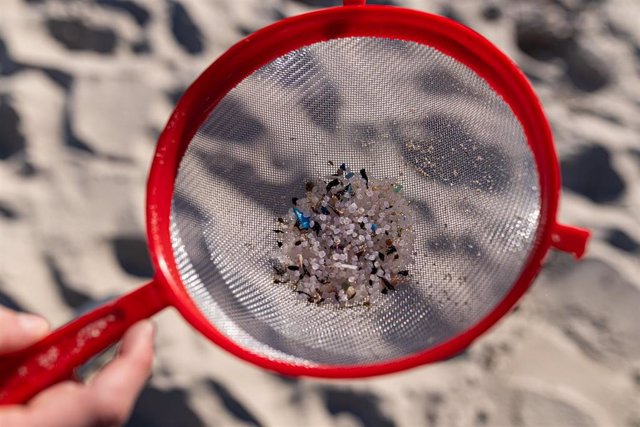 Voluntarios hacen una recogida de pellets de la arena, Galicia, a 7 de enero de 2024, en A Coruña, Galicia (España).