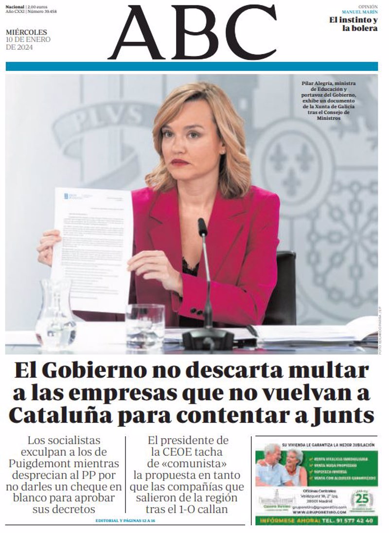 Portadas De Los Periódicos Del Miércoles 10 De Enero De 2024