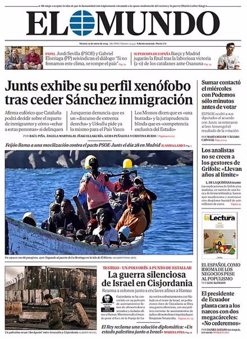 Portadas De Los Periódicos Del Viernes 12 De Enero De 2024