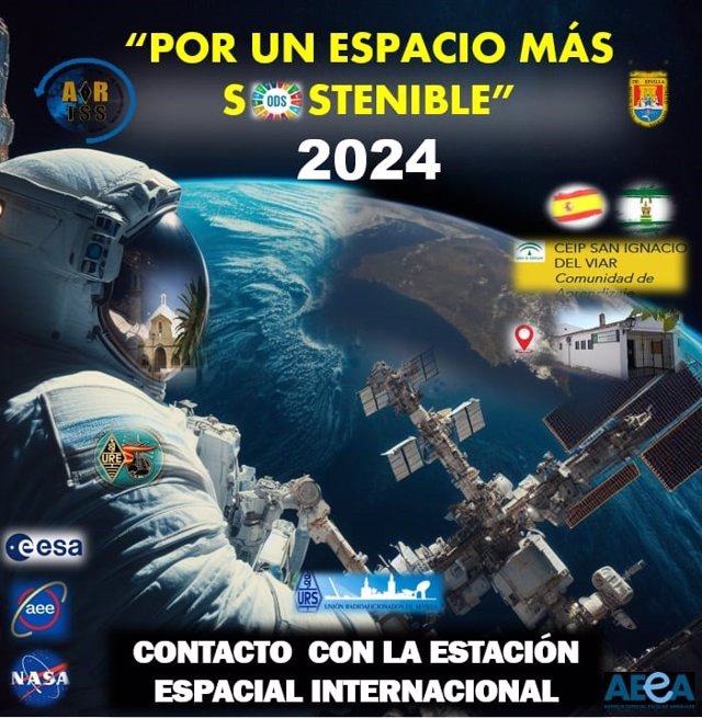 Imagen del cartel anunciador del contacto con la Estación Espacial Internacional