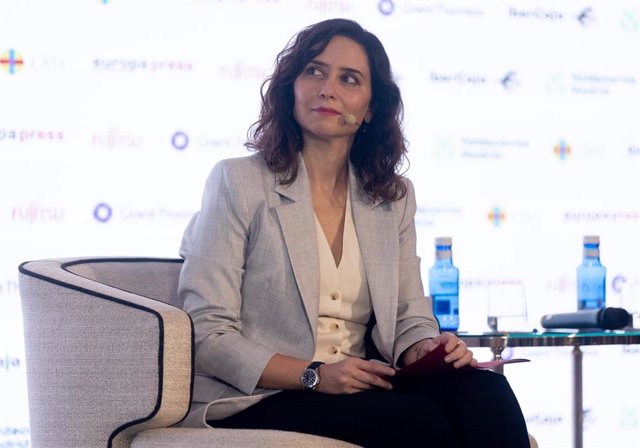 La presidenta de la Comunidad de Madrid, Isabel Díaz Ayuso, durante un Desayuno Madrid de Europa Press, en el Hotel Rosewood Villa Magna, a 16 de enero de 2024, en Madrid (España).