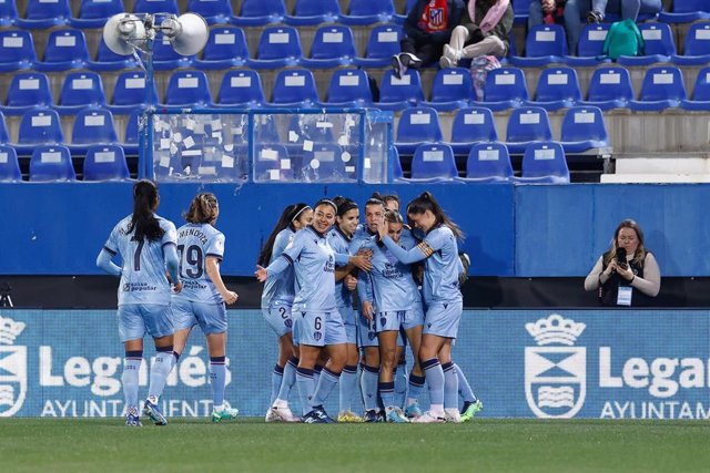 Angela Sosa of Levante UD celebrates a goal during the Spanish SuperCup 24, Supercopa de Espana, Semi-Final 1, women football match played between Atletico de Madrid Femenino and Levante UD Femenino at Estadio de Butarque on January 16, 2024 in Leganes, M