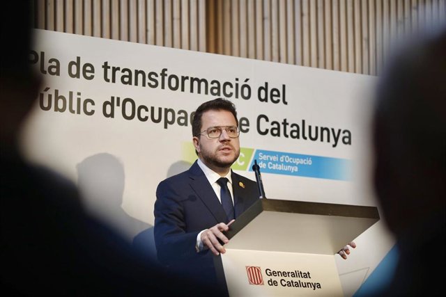 El presidente Pere Aragonès, en la presentación del nuevo plan de transformación del SOC.