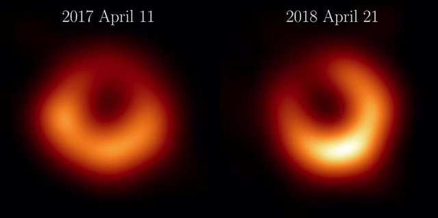 La colaboración internacional del Telescopio del Horizonte de Sucesos (EHT) ha publicado nuevas imágenes de M87* a partir de observaciones realizadas en abril de 2018, un año después de las primeras observaciones en abril de 2017.