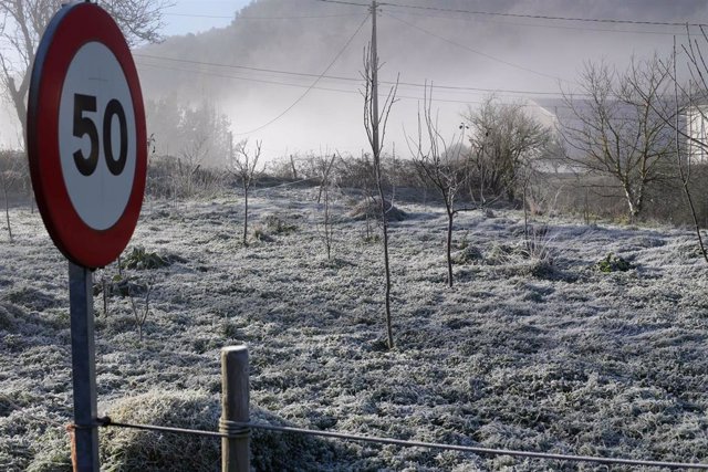 Archivo - Un campo del municipio de Becerreá helado, donde la temperatura ha caído hasta los -5ªC, a 23 de enero de 2023, en Becerreá, Lugo, Galicia.
