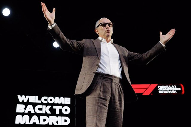 El presidente y CEO de la Fórmula 1, Stefano Domenicali, en la presentación del Gran Premio de España de F1 que acogerá Madrid desde 2026 y hasta 2035. 