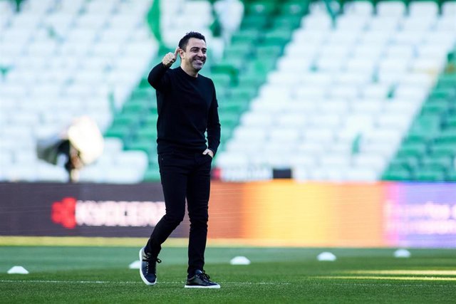 Xavi Hernandez, head coach of FC Barcelona, gestures before the Spanish league, La Liga EA Sports, football match played between Real Betis and FC Barcelona at Benito Villamarin stadium on January 21, 2024, in Sevilla, Spain.