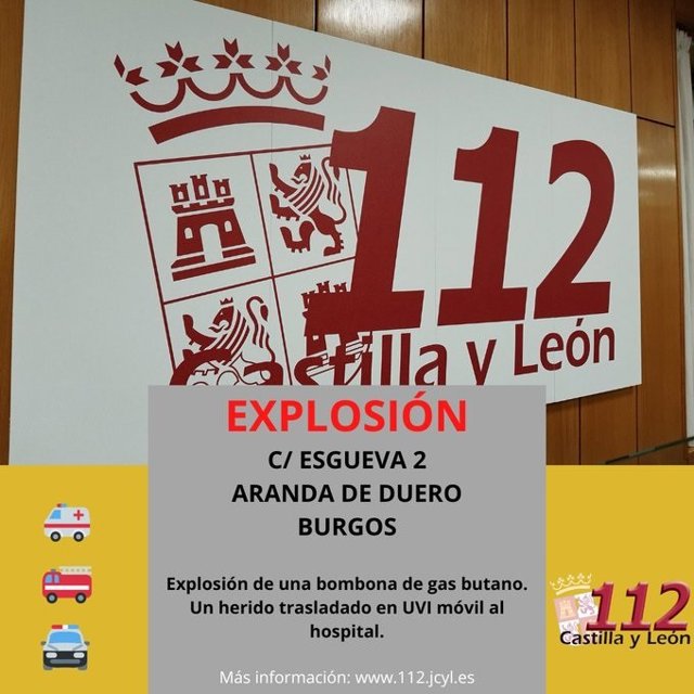 Gráfico elaborado por el 112 con datos sobre la explosión en Aranda de Duero