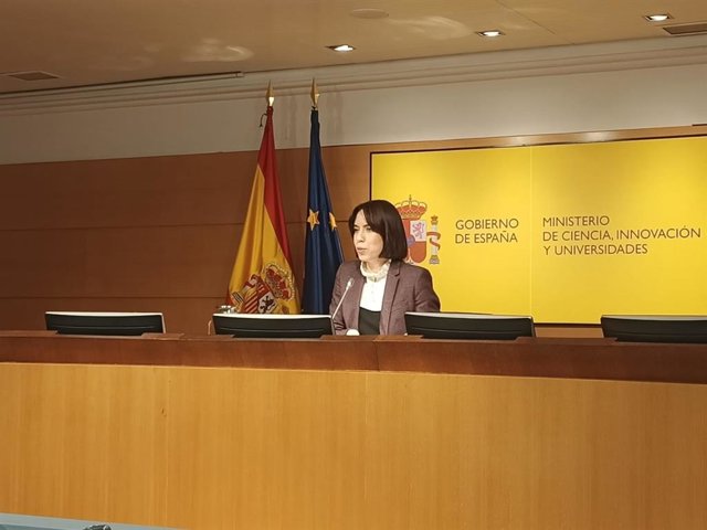 La ministra de Ciencia, Innovación y Universidades, Diana Morant, en rueda de prensa en el Minsiterio.