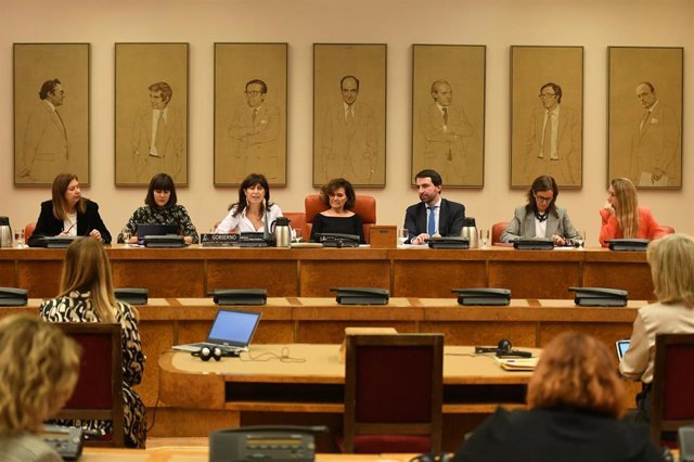 La ministra de Igualdad, Ana Redondo (3i) y la diputada del PSOE y exvicepresidenta primera del Gobierno Carmen Calvo (c), durante la Comisión de Igualdad, en el Congreso de los Diputados, a 25 de enero de 2024, en Madrid (España). 