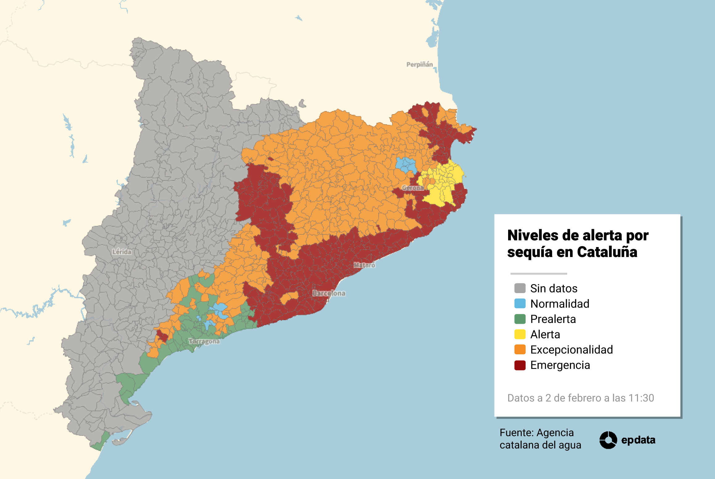 Mapa nivel de alerta municipios Cataluña