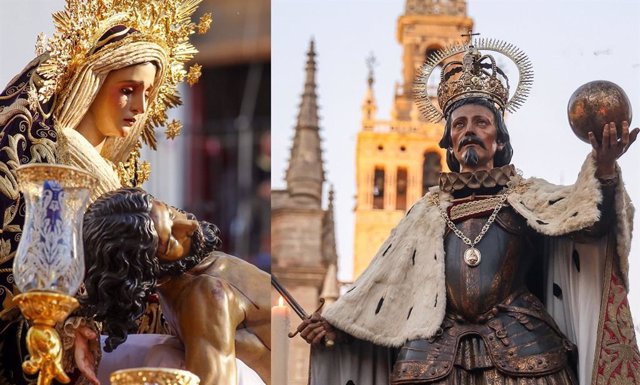 Montaje con la Virgen de la Piedad y el Cristo de las Misericordias, y la imagen del Santo Rey, protagonistas de las portadas del Corpus.