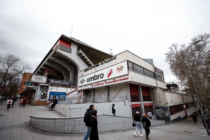 General view outside of the Estadio de Vallecas on February 07, 2024 in Madrid, Spain.