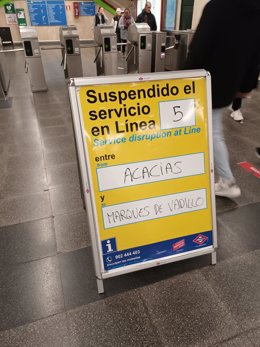 Interrumpida la circulación en la L5 de Metro entre las estaciones Acacias y Marqués de Vadillo