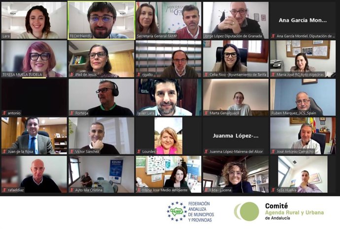 Imagen de la reunión telemática de los comités Agenda Rural y Urbana de Andalucía y Andaluz Green Deal.