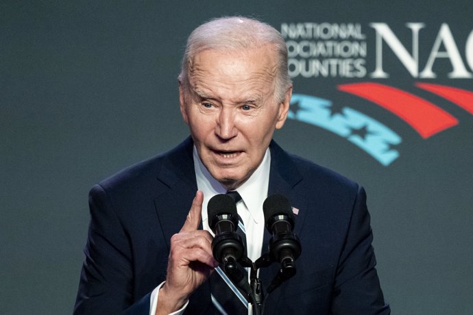 12 February 2024, US, Washington: US President Joe Biden speaks at the National Association of Counties Legislative Conference at the Washington Hilton in Washington. Photo: Michael Brochstein/ZUMA Press Wire/dpa