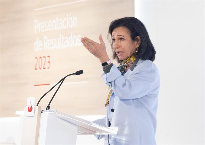 La presidenta del Banco Santander, Ana Botín, durante la presentación de los resultados de 2023 del Grupo Santander, el pasado 31 de enero